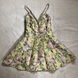 Lulu's Shining Brightly Green and Pink Floral Jacquard Mini Dress